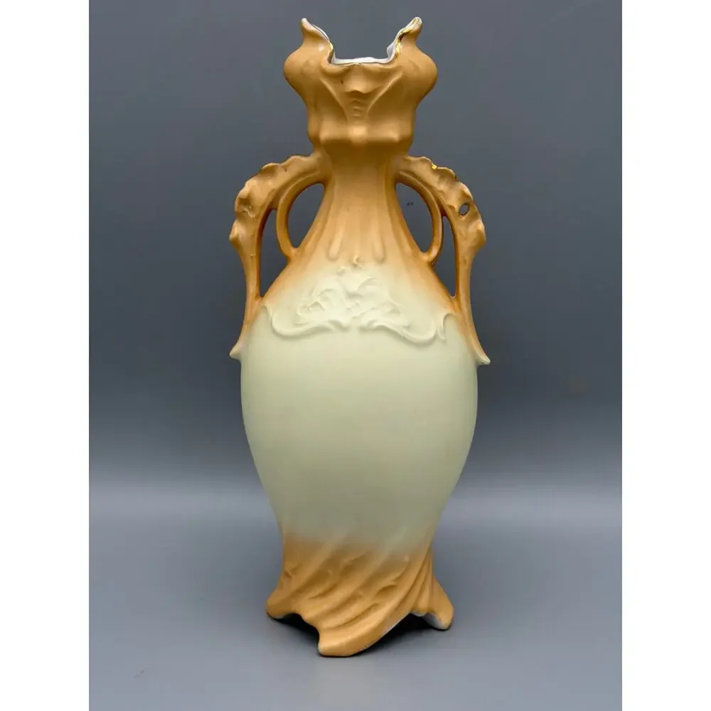 Art Nouveau Portrait Vase Double Handle Matte Bisque Style Gold Gilt